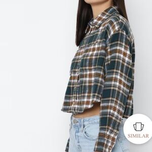 Aeo American eagle cabin plaid crop top Flannel Jacket top button up